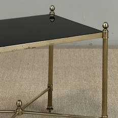 Mid-Century Modern Brass Side Table with Black Glass Top