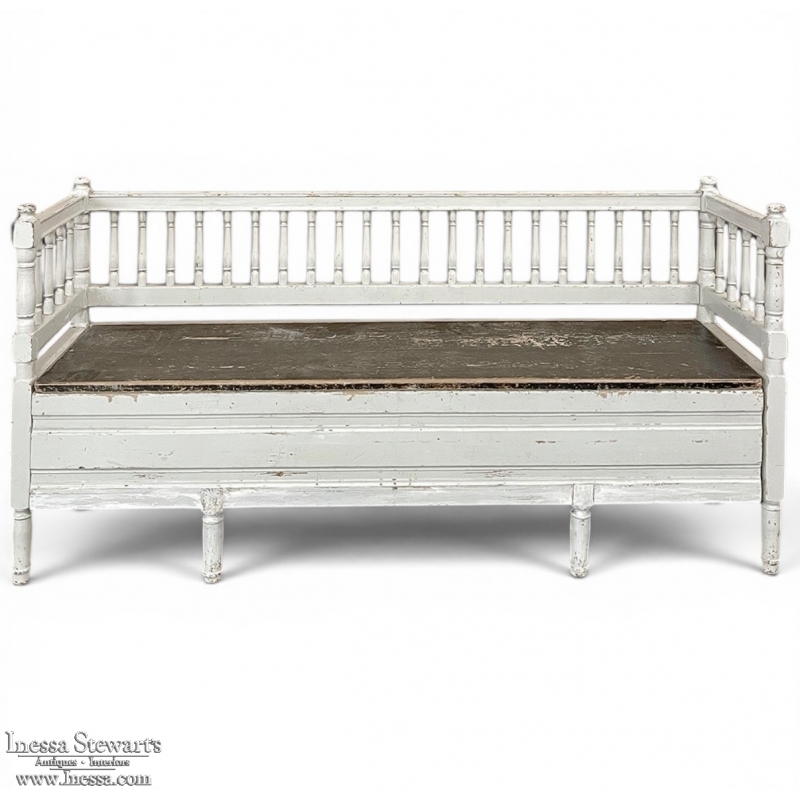 19th Century Swedish Neoclassical Painted Bench ~ Trunk