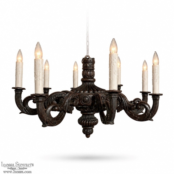 Antique French Louis XIV Carved Wood Chandelier