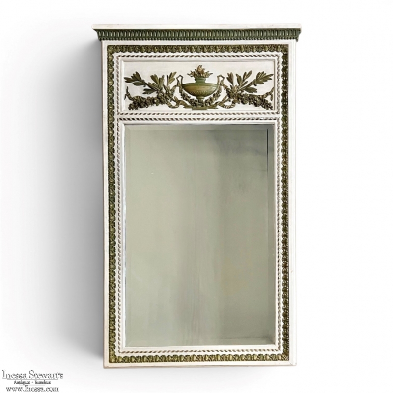 19th Century French Louis XVI Painted & Gilded Trumeau Mirror