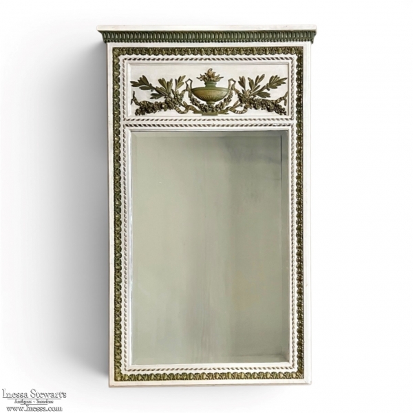 19th Century French Louis XVI Painted & Gilded Trumeau Mirror