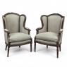 Pair Antique Louis XVI Style French Bergères ~ Armchairs in Walnut
