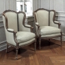 Pair Antique Louis XVI Style French Bergères ~ Armchairs in Walnut