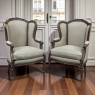Pair Antique Louis XVI Style French Bergères ~ Armchairs in Walnut