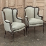 Pair Antique Louis XVI Style French Bergères ~ Armchairs in Walnut