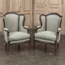 Pair Antique Louis XVI Style French Bergères ~ Armchairs in Walnut