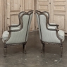 Pair Antique Louis XVI Style French Bergères ~ Armchairs in Walnut