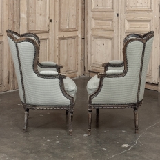 Pair Antique Louis XVI Style French Bergères ~ Armchairs in Walnut