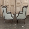 Pair Antique Louis XVI Style French Bergères ~ Armchairs in Walnut