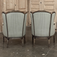 Pair Antique Louis XVI Style French Bergères ~ Armchairs in Walnut