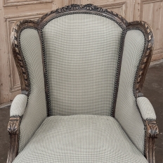Pair Antique Louis XVI Style French Bergères ~ Armchairs in Walnut