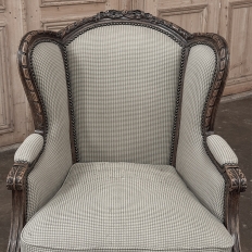 Pair Antique Louis XVI Style French Bergères ~ Armchairs in Walnut