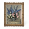 Antique Framed Oil Painting on Canvas by Lucien Hock (1899-1972), Floral Still Life in Delft Pot, Dated 1949