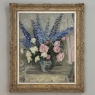 Antique Framed Oil Painting on Canvas by Lucien Hock (1899-1972), Floral Still Life in Delft Pot, Dated 1949