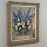 Antique Framed Oil Painting on Canvas by Lucien Hock (1899-1972), Floral Still Life in Delft Pot, Dated 1949