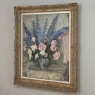 Antique Framed Oil Painting on Canvas by Lucien Hock (1899-1972), Floral Still Life in Delft Pot, Dated 1949