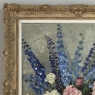 Antique Framed Oil Painting on Canvas by Lucien Hock (1899-1972), Floral Still Life in Delft Pot, Dated 1949