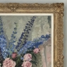 Antique Framed Oil Painting on Canvas by Lucien Hock (1899-1972), Floral Still Life in Delft Pot, Dated 1949