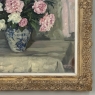 Antique Framed Oil Painting on Canvas by Lucien Hock (1899-1972), Floral Still Life in Delft Pot, Dated 1949