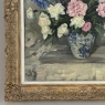 Antique Framed Oil Painting on Canvas by Lucien Hock (1899-1972), Floral Still Life in Delft Pot, Dated 1949