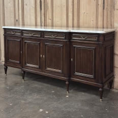 French Louis XVI Style Carrara Marble Top Mahogany Four Door Buffet