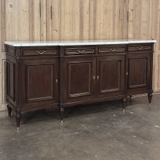 French Louis XVI Style Carrara Marble Top Mahogany Four Door Buffet