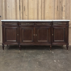 French Louis XVI Style Carrara Marble Top Mahogany Four Door Buffet