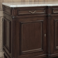 French Louis XVI Style Carrara Marble Top Mahogany Four Door Buffet