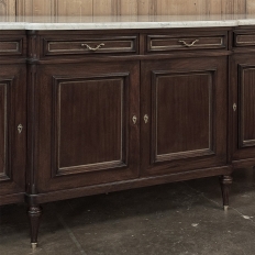 French Louis XVI Style Carrara Marble Top Mahogany Four Door Buffet