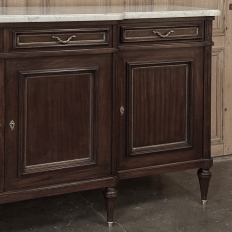 French Louis XVI Style Carrara Marble Top Mahogany Four Door Buffet