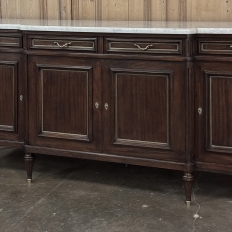 French Louis XVI Style Carrara Marble Top Mahogany Four Door Buffet