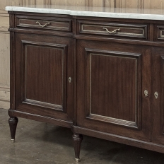 French Louis XVI Style Carrara Marble Top Mahogany Four Door Buffet