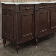 French Louis XVI Style Carrara Marble Top Mahogany Four Door Buffet
