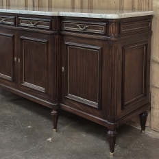 French Louis XVI Style Carrara Marble Top Mahogany Four Door Buffet