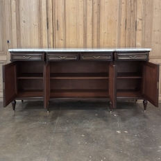 French Louis XVI Style Carrara Marble Top Mahogany Four Door Buffet