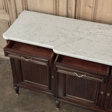 French Louis XVI Style Carrara Marble Top Mahogany Four Door Buffet