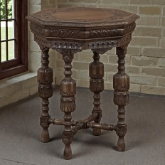 Antique Jacobean Style Octagonal End Table in Hand Waxed Oak