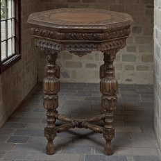 Antique Jacobean Style Octagonal End Table in Hand Waxed Oak