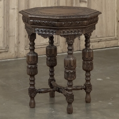 Antique Jacobean Style Octagonal End Table in Hand Waxed Oak