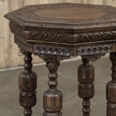 Antique Jacobean Style Octagonal End Table in Hand Waxed Oak