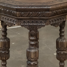 Antique Jacobean Style Octagonal End Table in Hand Waxed Oak