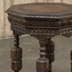 Antique Jacobean Style Octagonal End Table in Hand Waxed Oak