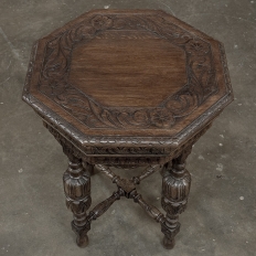 Antique Jacobean Style Octagonal End Table in Hand Waxed Oak