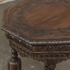 Antique Jacobean Style Octagonal End Table in Hand Waxed Oak