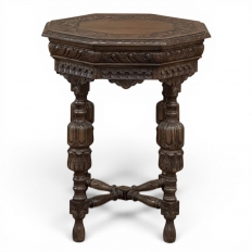 Antique Jacobean Style Octagonal End Table in Hand Waxed Oak