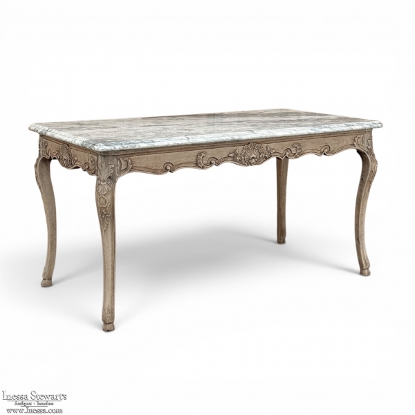 Antique 19th Century Louis XV Stripped Table with Marble Top