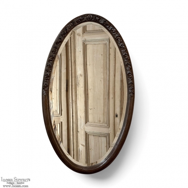 Art Deco Period Oak Carved Louis XVI Style Oval Mirror