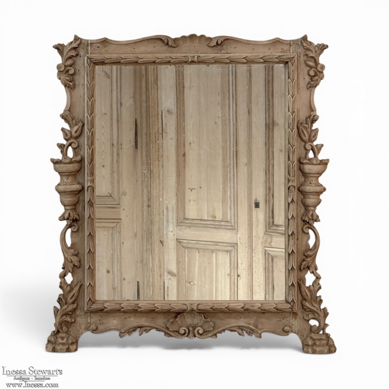 Antique Italian Hand-Carved Mirror in Stripped Walnut