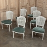Set of Six Neoclassical Painted Swedish Chairs with Caned Backs & Mohair Seats