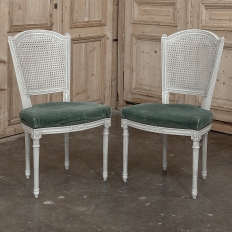 Set of Six Neoclassical Painted Swedish Chairs with Caned Backs & Mohair Seats